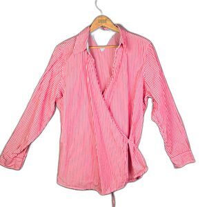 Tommy Hilfiger Wrap Blouse Red White Stripe 2X Cotton Preppy Shirt